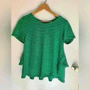 Anthropologie Laura Ruffle Top Striped Green and White Size XS